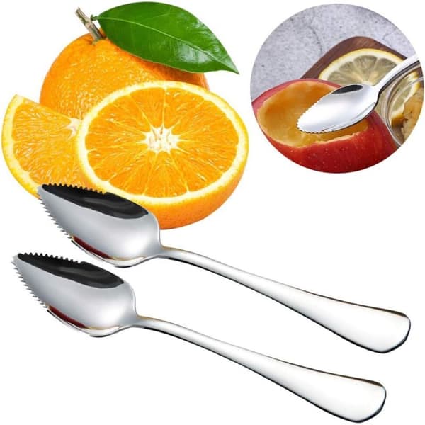 2-delt grapefrugtske sæt i rustfrit stål. Dessertske. Ske i rustfrit stål. Velegnet til æble, kiwi, papaya, appelsin og is (sølv)