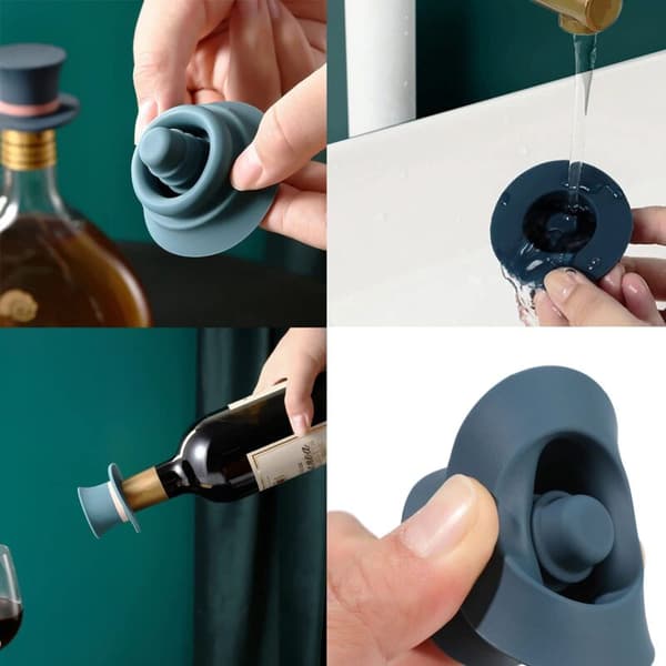 Sæt med 2 genanvendelige silikonepropper til champagne til vin-, mousserende vin- og ølflasker.