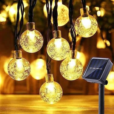 30 LED lyslenke - Solcelledrevet - 6,5M - Varmhvit - 8 moduser