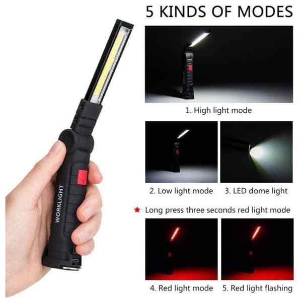 5-piece COB Work Light Set, Rechargeable COB Flashlights, Flexible Inspection/Work Lights