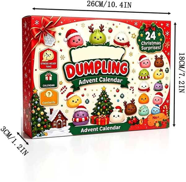 Julekalender 2026, 24-dages dumpling squishy nedtællingslegetøj med søde samlefigurer, julebordsdekoration, strømpefyld