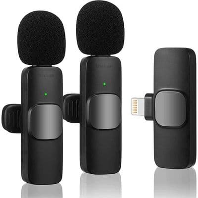 Lavalier-mikrofon med 2 mikrofoner - Trådløs - Plug and Play - Støyreduksjon