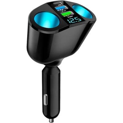 USB billaddare, dubbeluttag billaddaradapter med LED-voltmeter, dubbel USB QC3.0 Type-C 20W PD snabbladdare
