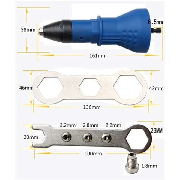Cordless Rivet Gun Electric Drill Tool Kit Rivet Adapter Nut Insert Hand Tool Accessories Black (Blue)