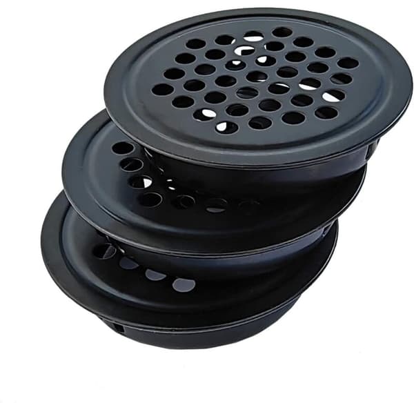 10 Stykker Sort Ventilationsrist. 25 mm Ristdæksel. Ventilationsnet i Rustfrit Stål. Ventilationsdæksel til Skabe, Bogreoler og Skoskabe