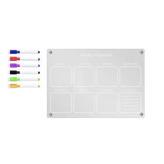 Magnetisk ukeplanlegger 29,7x21cm akryl + 6 slettbare kjøleskapsmarkører