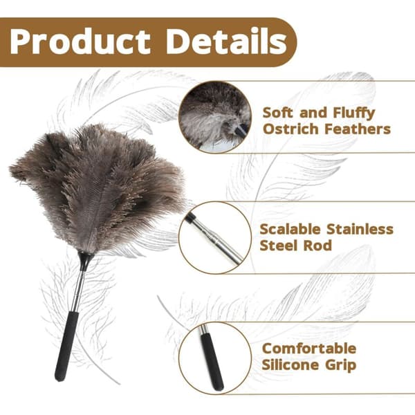 Extendable Telescopic Ostrich Feather Duster - Easily Clean High Ceilings and Cabinets (115 cm)