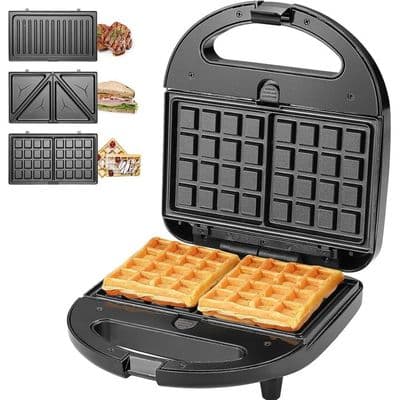 3-i-1 Sandwichmaskine - 750W - Non-stick Plader - Sort