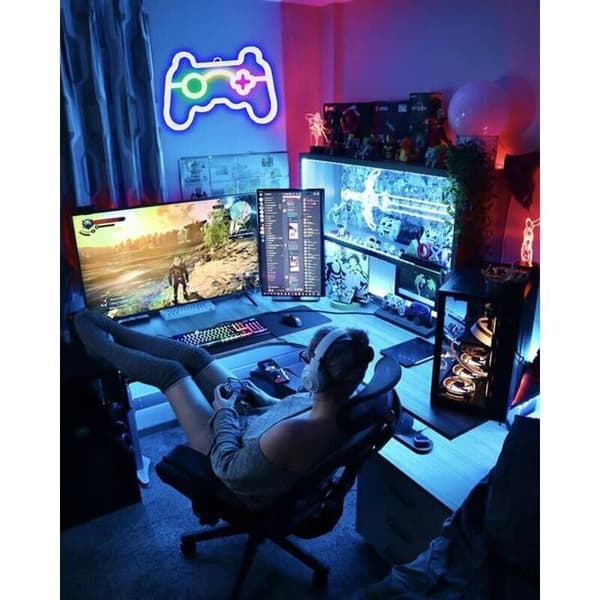 Gamepad-formad LED-skylt, batteri- eller USB-driven, väggdekoration för spelrum