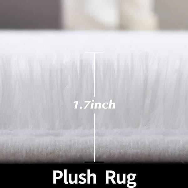 Rund Shaggy Teppe - 100x100cm - Hvit - Sklisikkert