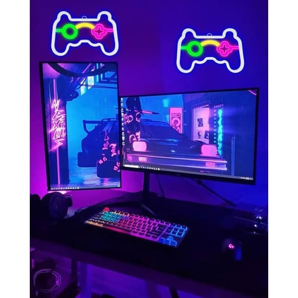 Gamepad-formad LED-skylt, batteri- eller USB-driven, väggdekoration för spelrum