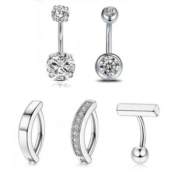 5 stk. sølv navlepiercing sølv guld navlepiercinger til kvinder Dingle navlepiercinger Kirurgisk stål navlepiercing dinglende clicker navlepiercing