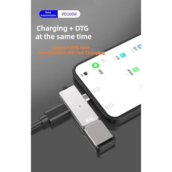2-i-1 USB-C OTG-adapter Typ-C till USB 3.0 - 100W PD snabbladdning - 5 Gbps dataöverföring