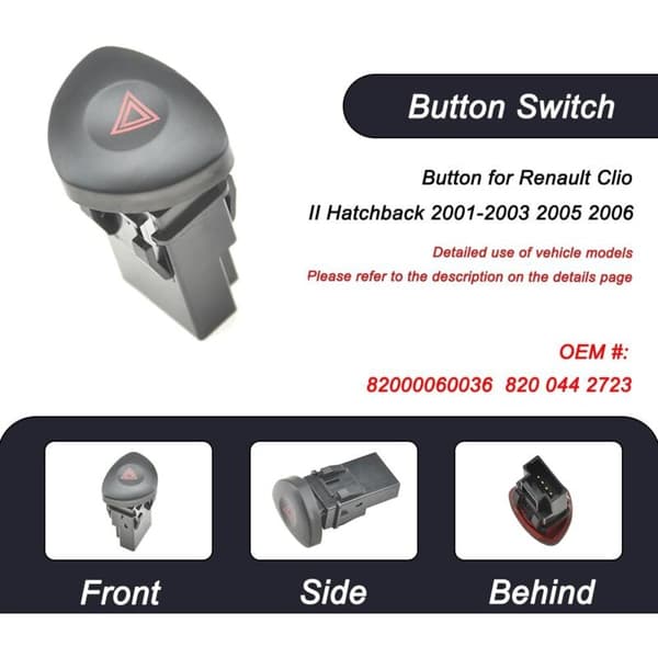 Hazard Warning Light/Emergency Light Compatible with Renault Clio II Hatchback 2001-2003, 2005, 2006
