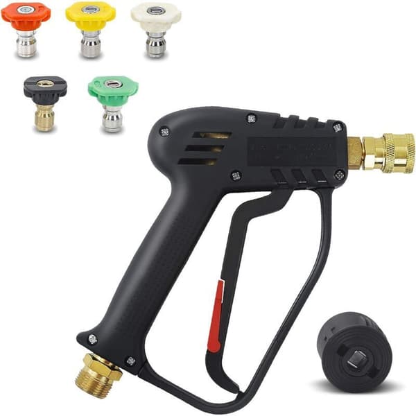 Højtryksrenserpistol. 4000 PSI. M22 (14 mm) interface og Kärcher quick-connect interface med 5 vanddyse-tilbehør til bilvask.