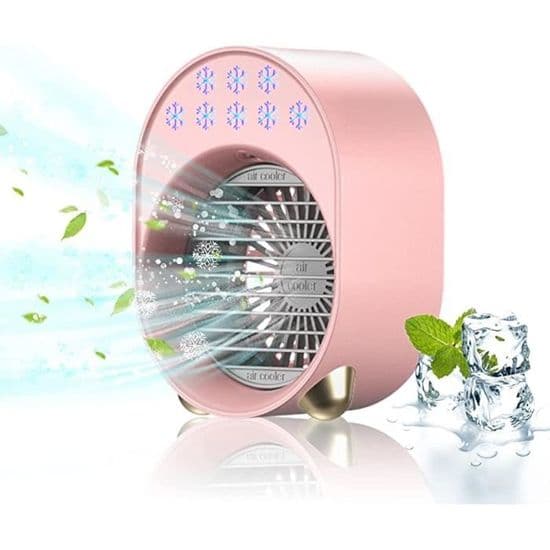 Mini bærbar aircondition, lydløs ventilator - 3600mAh - USB genopladelig - Pink