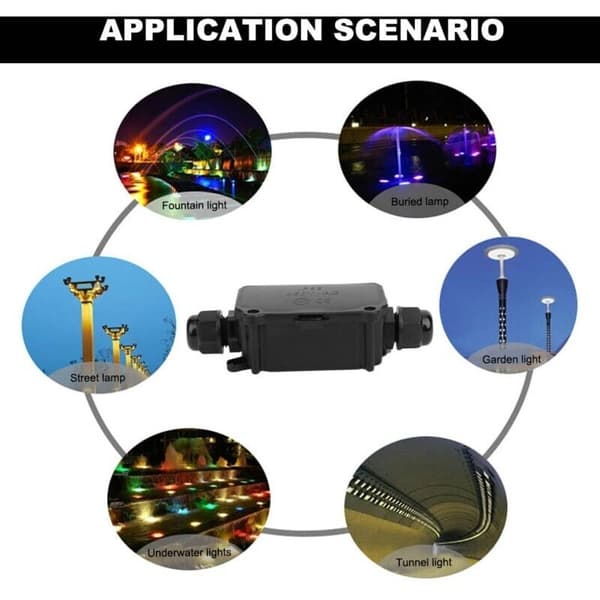 IP66 Waterproof Junction Box, 2-Way Black Dustproof Distribution Cable Connector Housing