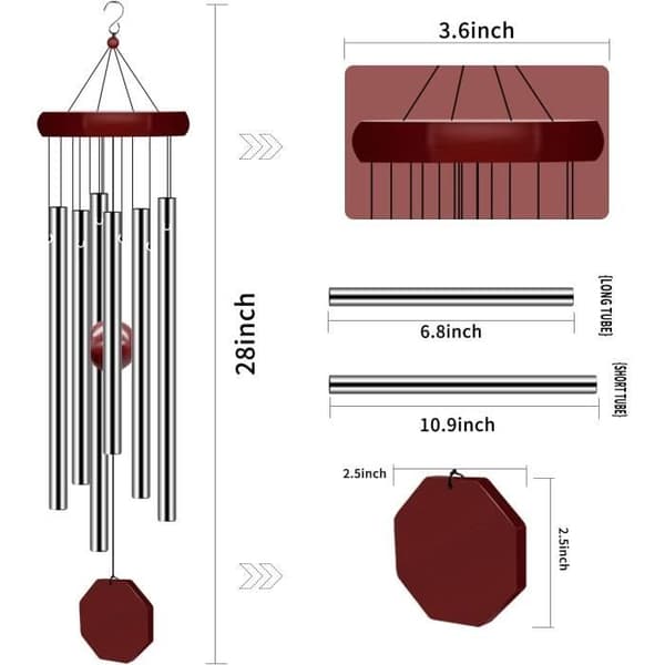 Vindspel - Ospecificerat - Stor modell - 6 aluminiumrör - 71 cm - Silver