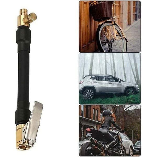 OKZ Dækventiladapter - Oppustningspumpe Slange - 2 Messing Oppustningsdyser - Ventilforbinder - 30 cm