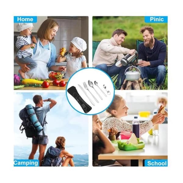 Campingbestikk - Ukjent - Sett for 4 personer - Rustfritt stål - Oppbevaringspose - Gjenbrukbart