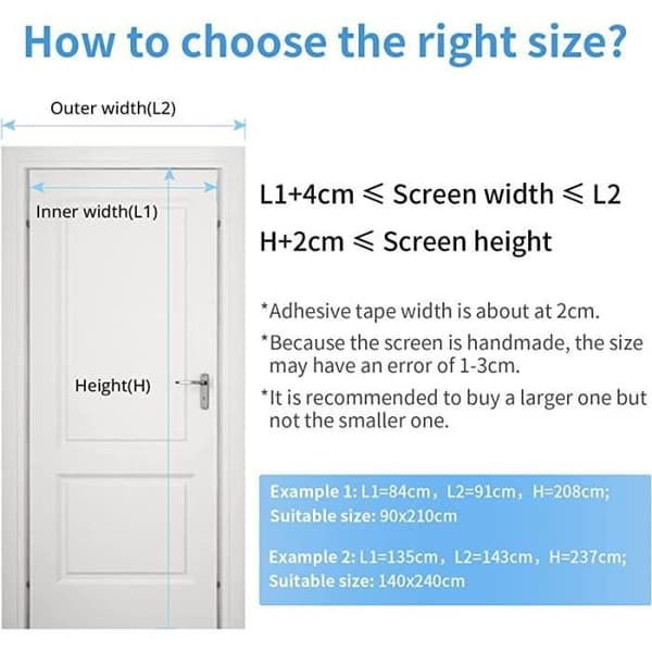 Myggnät 90x210cm - Magnetiskt - Kardborrefäste - Vit