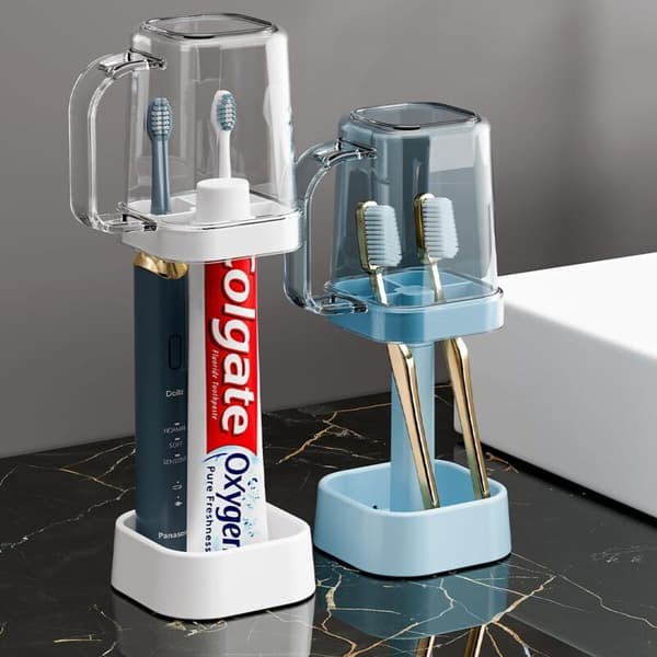 Polypropylene Toothbrush Holder for Bathroom - Toothpaste Holder with Polystyrene Base - Bathroom Accessory Organizer (Blue)
