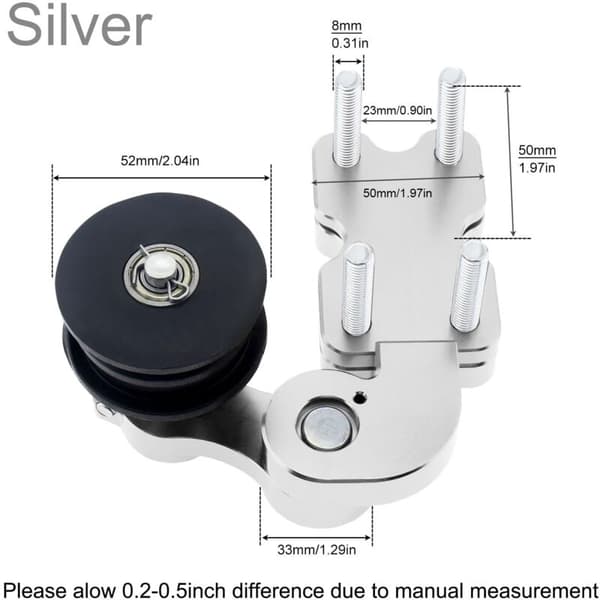 Adjustable Chain Tensioner for Motorcycles, Choppers, and ATVs (Silver)