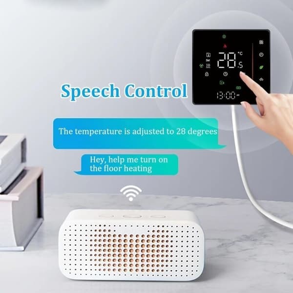 Smart WiFi Thermostat. Weekly Programmable. Touch Screen Control/Mobile App/Voice Control. Alexa/Home Compatible. For 16A Electric Floor Heating (Black)