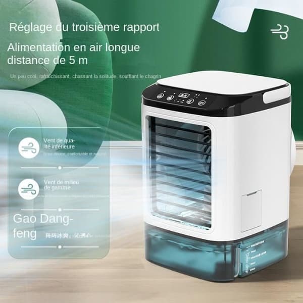 Bärbar luftkonditionering med 900 ml tank - 3 hastigheter - USB-driven - Vit