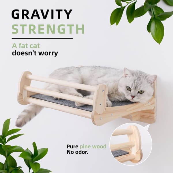 Wall-mounted climbing wall for cats. Pine wall element with basket and scratching mat – Climbing wall for cats