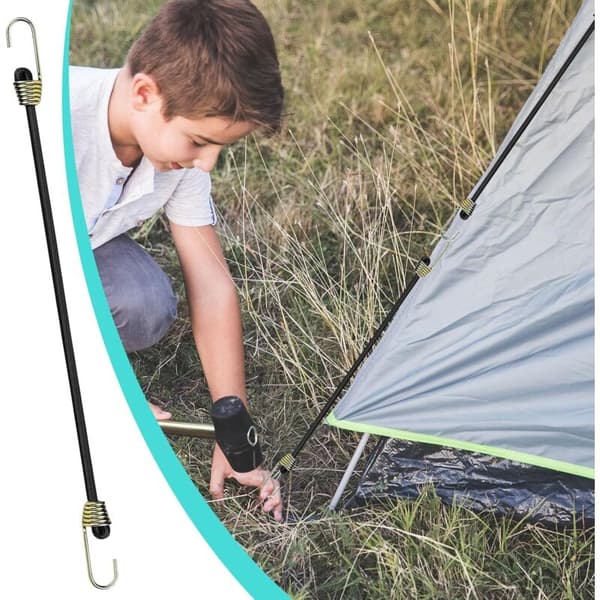 12 x elastiske bungee-stropper med kroge. Mini bagagespænder. Elastisk reb til transport. Camping og udendørs aktiviteter. 5 mm x 30 cm
