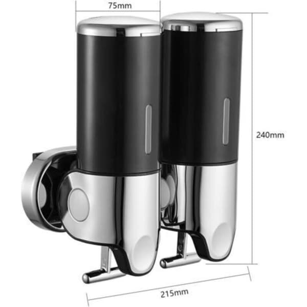 500ML x 2 Vægmonteret Sæbedispenser. Dobbelthovedet Håndsæbedispenser, Flydende Dispenser, Brusegel, Shampoo til Køkken, Badeværelse, Hotel (Sort)