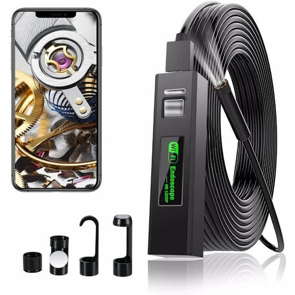 WiFi Endoskopkamera, HD 1200P Rørinspektionskamera med LED-lys til iPhone/Android/iOS Mobiltelefon/Windows/Mac/Tablet/PC (2M)