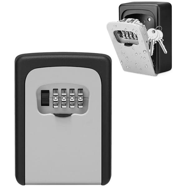 Secure Key Safe/Key Box for Outdoor Use with 4-Digit Code, Waterproof and Rustproof, for Garages, Schools and Offices. Grey