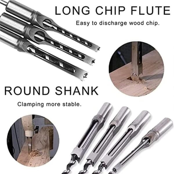Square Drill Bit for Woodworking - 6mm to 16mm - Mortise Chisel Drill - Chisel - Square Hole Saw with Twist Drill - Drilling Tool (12mm)