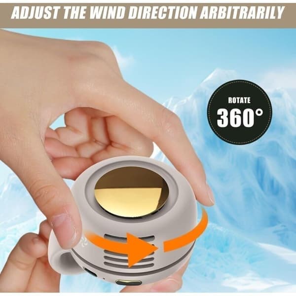Mini bærbar bladløs ventilator med bælteclips. Genopladelig håndfri ventilator med tre hastigheder - hvid.