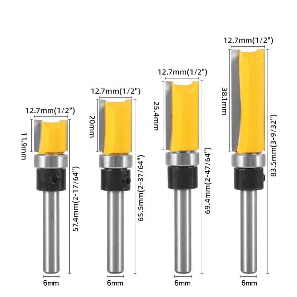 Wood Router Bit Set - 4 Straight Bits (Yellow)