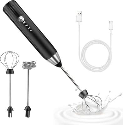 Elektrisk mælkeskummer, USB genopladelig mælkeskummer og mini elektrisk piskeris, rustfrit stål mixer (sort)