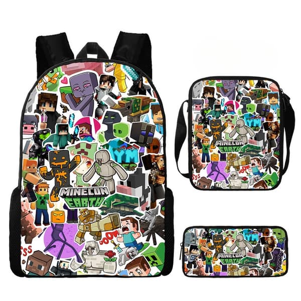 MINECRAFT Printed Backpack 3-piece Set for Middle School Students T style