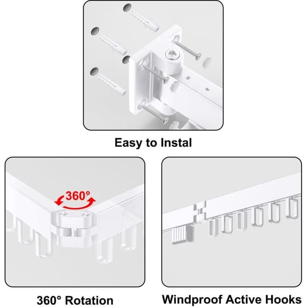 Extendable Wall-Mounted Clothes Drying Rack. 360° Rotating. For Balcony, Laundry Room, Bathroom, Bedroom (White, Double Layer)