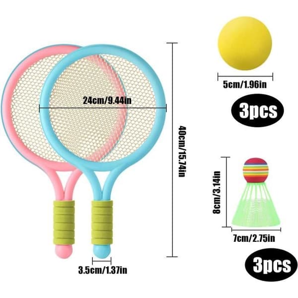 Badmintonset - Ej specificerat - 2 racketar - 3 fjäderbollar - 3 skumbollar - För barn