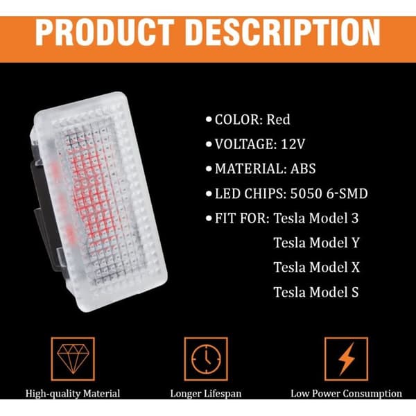 LED-lys til Tesla Model 3/Y/S/X, ekstra stor bagagerumsbelysning (4 stk.) (rød)