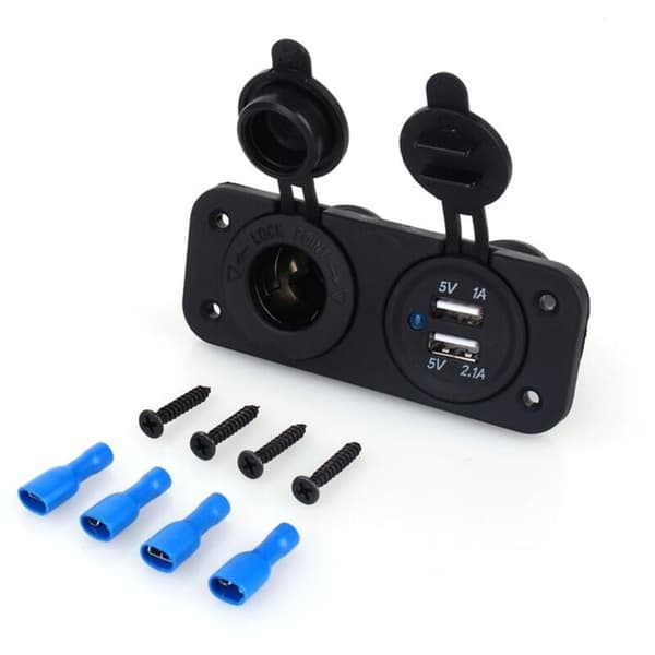 Dobbel USB-sigarettenneruttak for bil, 12V-lader, strømadapter, uttak