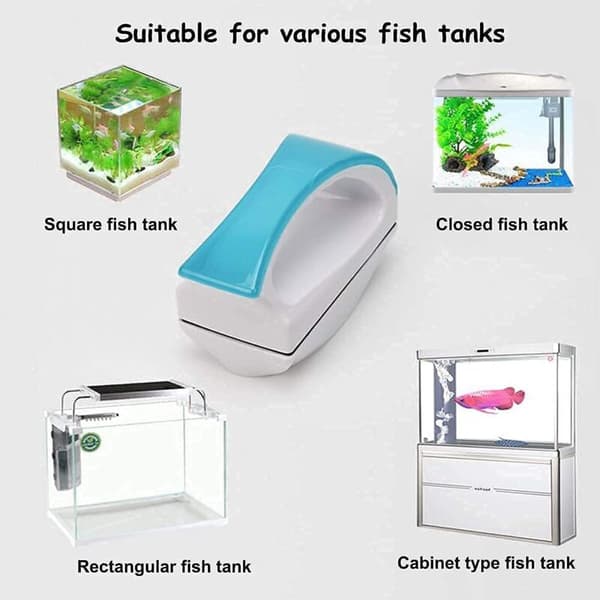 Magnetic Aquarium Brush. Floating Algae Cleaning Tool with Handle (Blue).