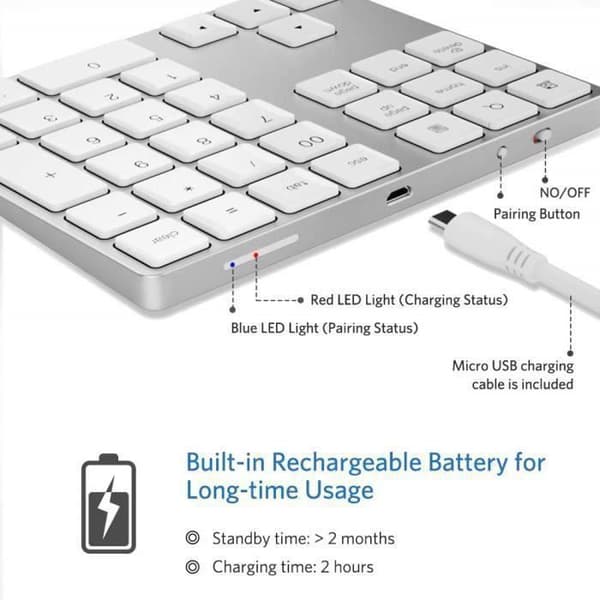 Numeriskt tangentbord - MARSEE - 34 tangenter - Bluetooth - Silver