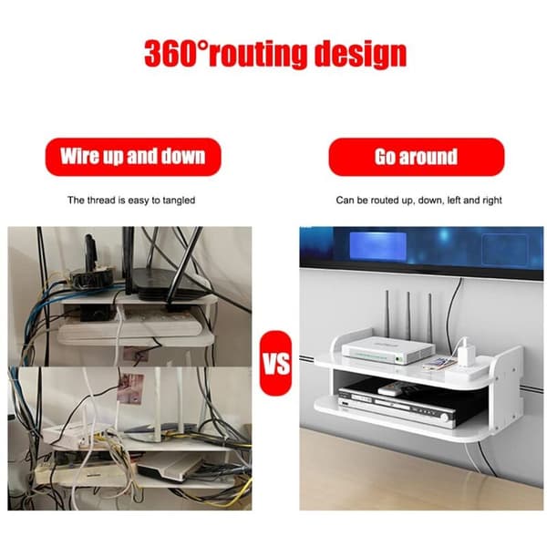 Wall-mounted storage box for multimedia TV routers, cable boxes, routers, remote controls, game consoles, and TV components.