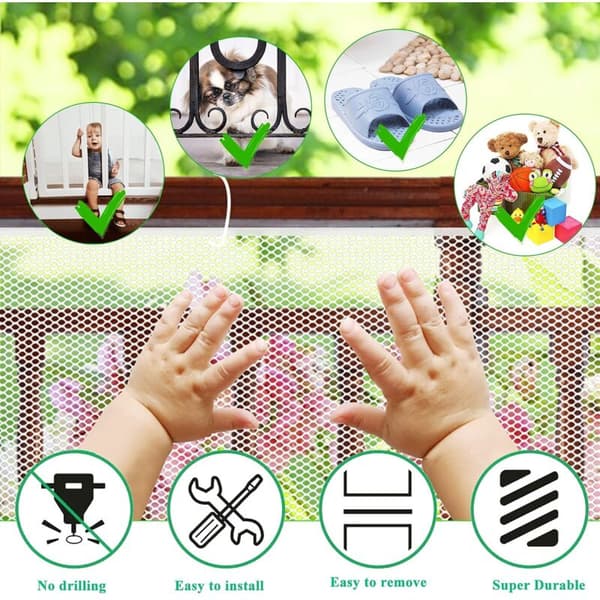 Børnesikkerhedsnet. Babysikkerhedsnet til balkon og trapper. 300 cm L x 90 cm H. Robust justerbart nethegn til katte og legetøj. Hvid
