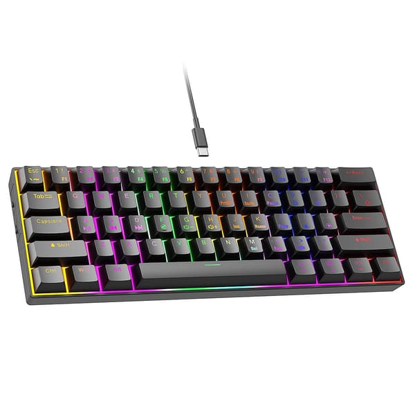 61-Key Wired Mechanical Keyboard with Mixed Light - Compact, Portable, and Customizable Black