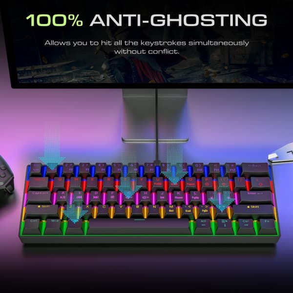 61-Key Wired Mechanical Keyboard with Mixed Light - Compact, Portable, and Customizable Black