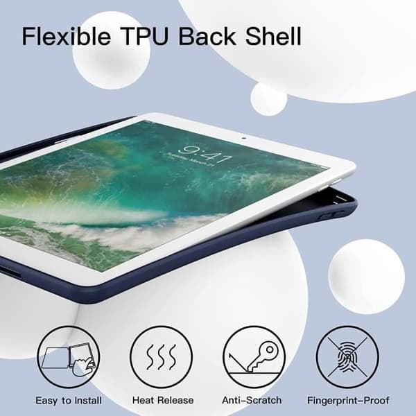 Etui til iPad 9,7 tommer (6.-5. generation, 2018-2017) med holder til stylus, slankt tabletetui med blød TPU-bagside [2078]